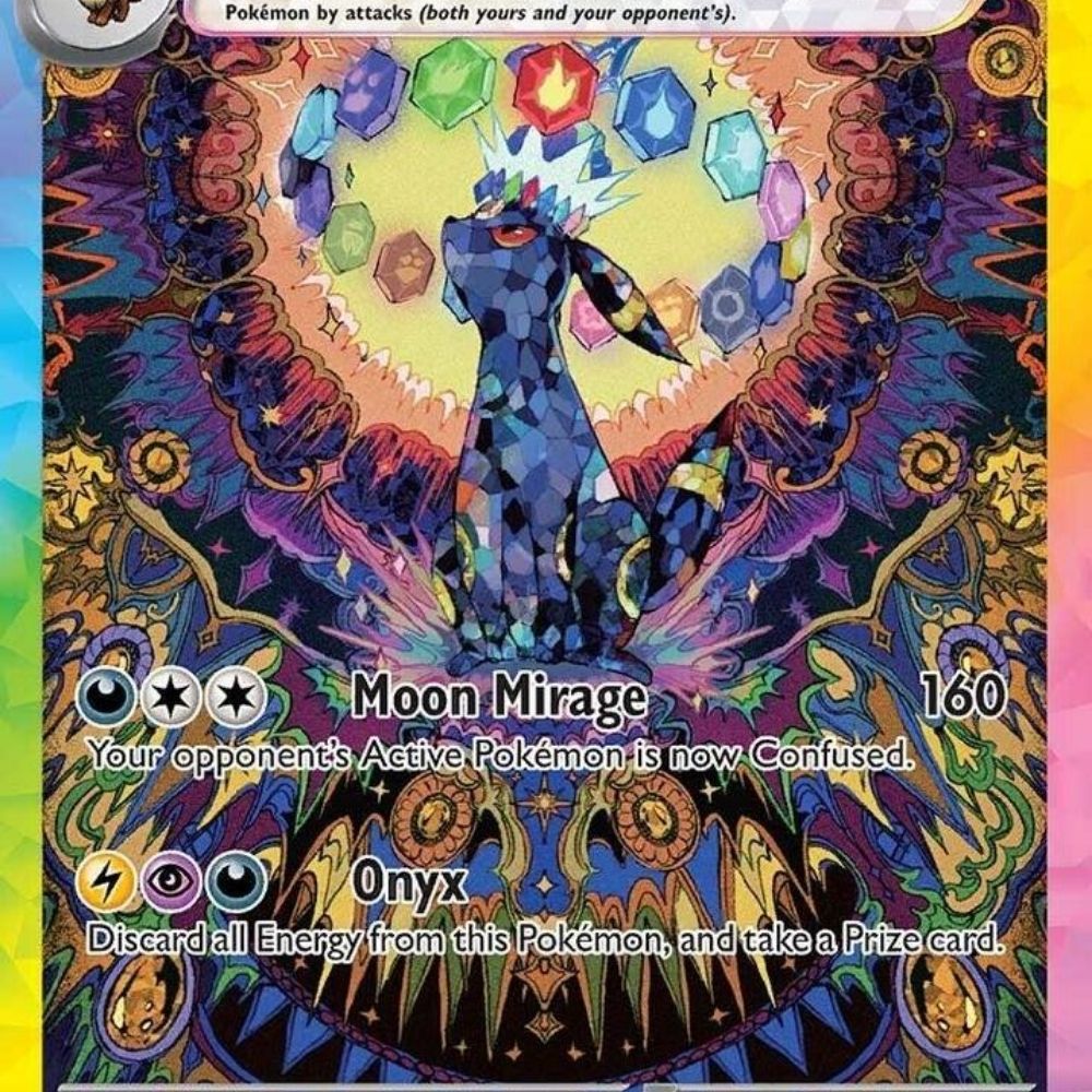 Colorful Pokemon Trading Card Featuring Umbreon ex From the Set Prismatic Evolutions